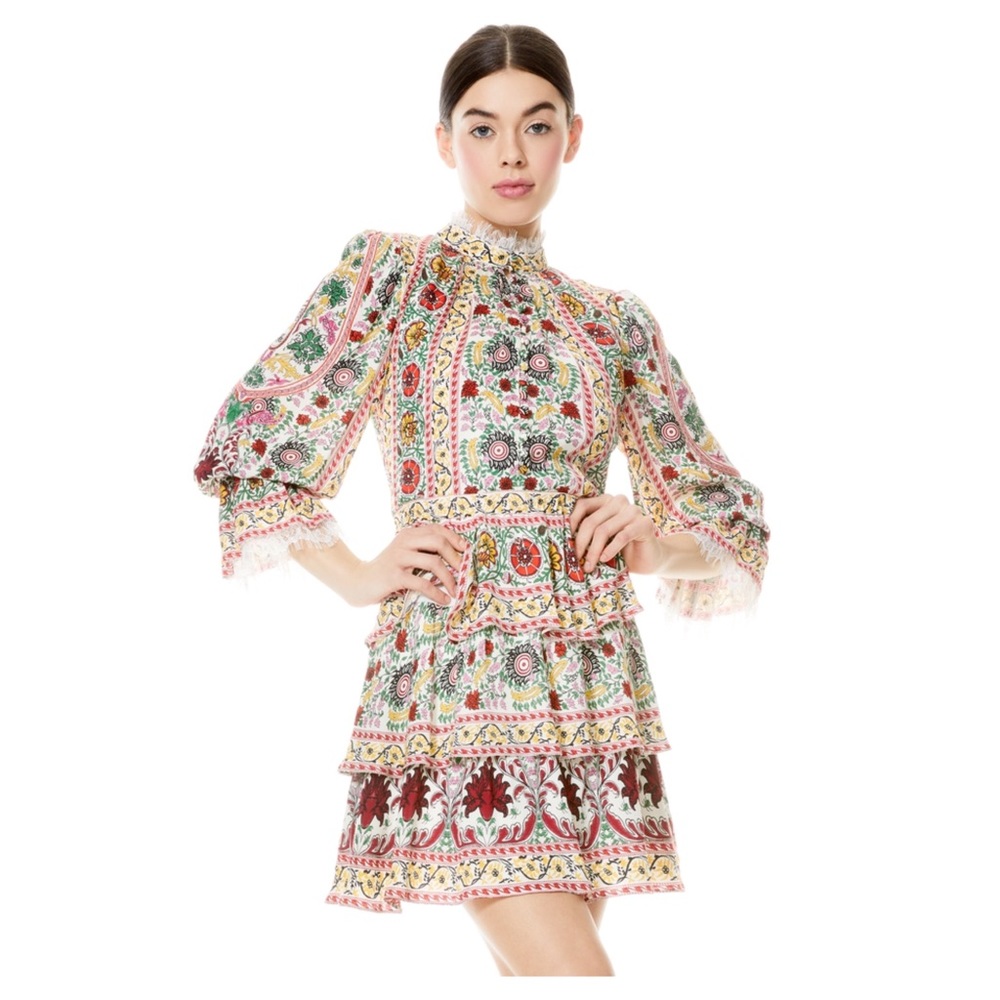 ALICE + OLIVIA Lawson Mock Neck Floral Mini Dress - Picture 6 of 13